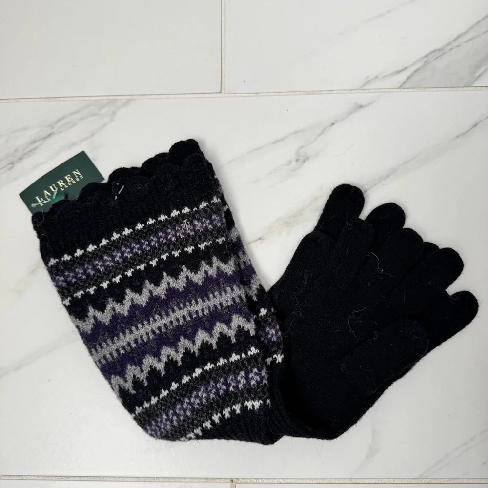 Lauren Ralph Lauren Black and Purple Knit Gloves